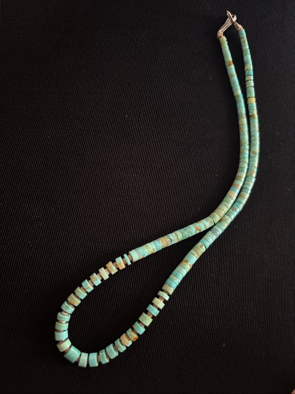 Vintage Natural Turquoise Heishi Bead Necklace - Blue Green 16”